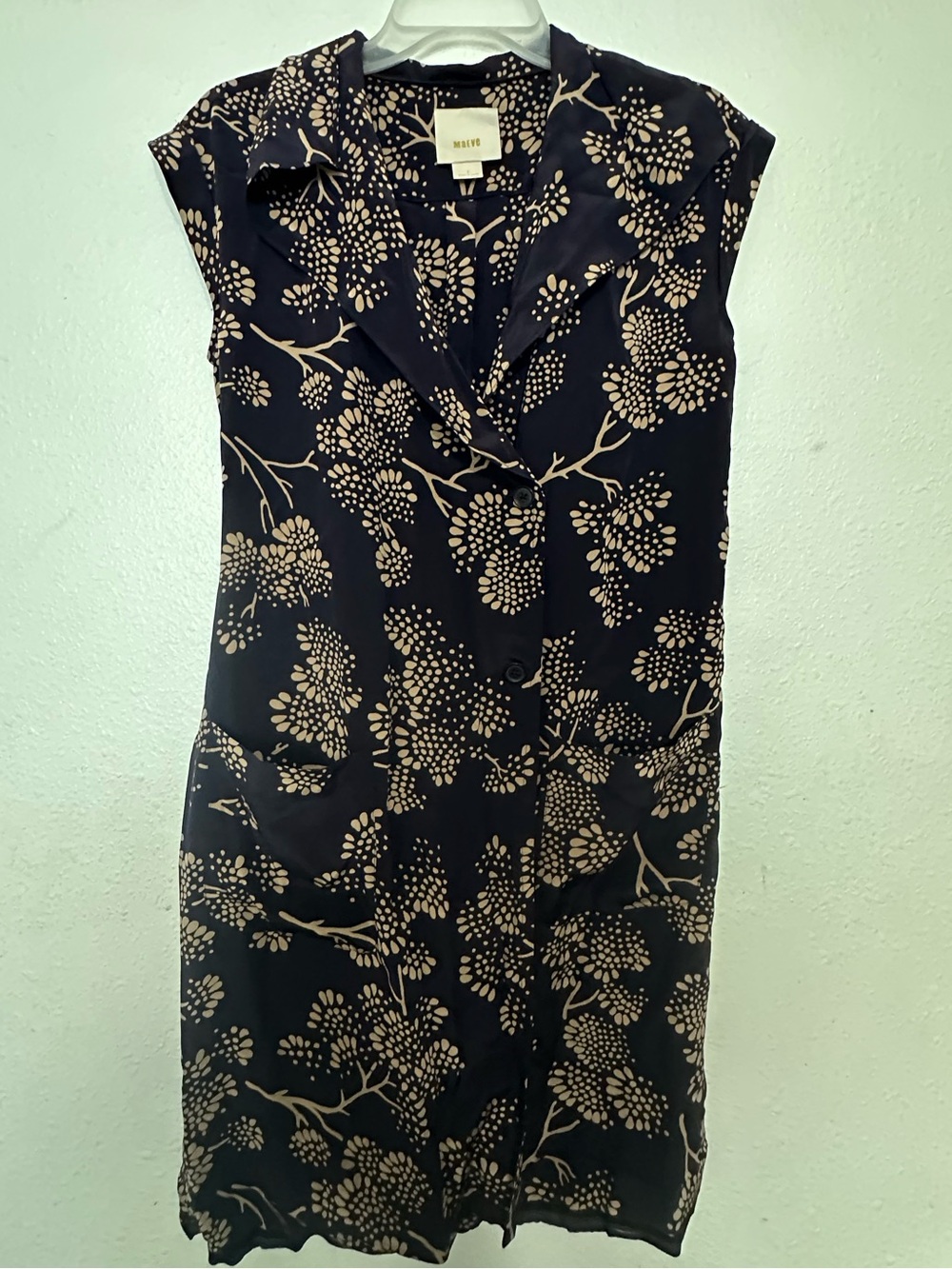 Maeve silk Navy Floral Button-Front Dress Anthropologie women